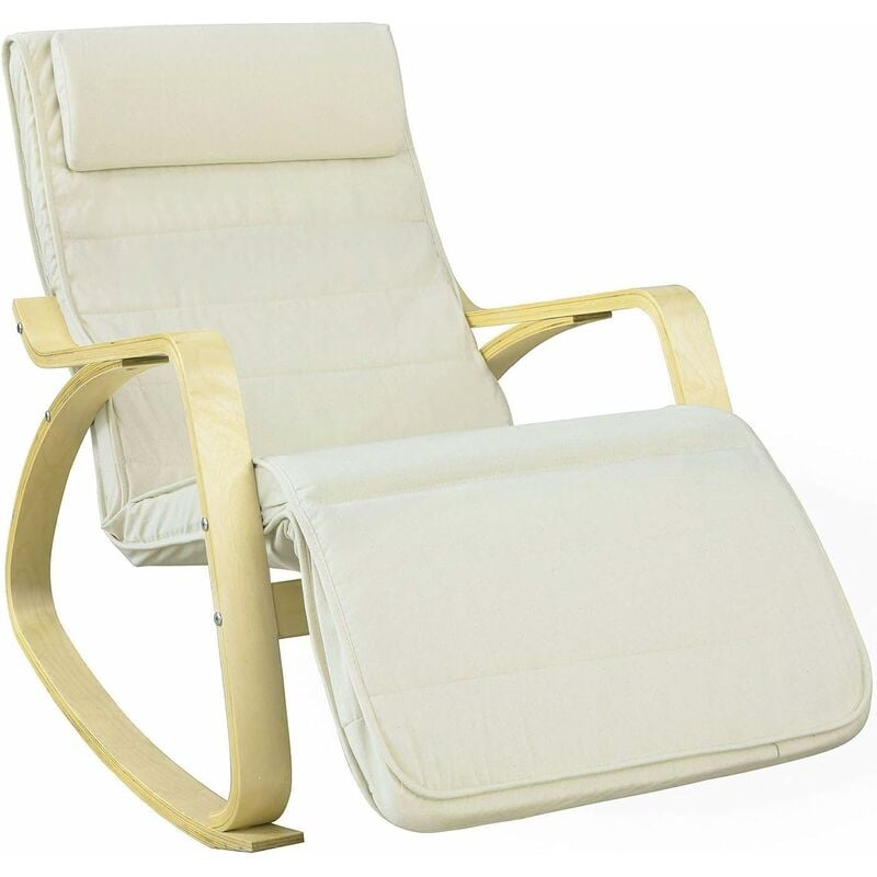 fauteuil à bascule avec repose-pied réglable design rocking chair fauteuil relax bouleau flexible (beige) fst16-w sobuy