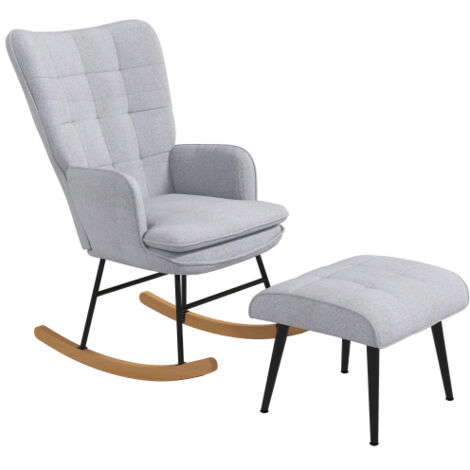 Fauteuil à bascule avec repose-pieds et aspect lin, gris clair