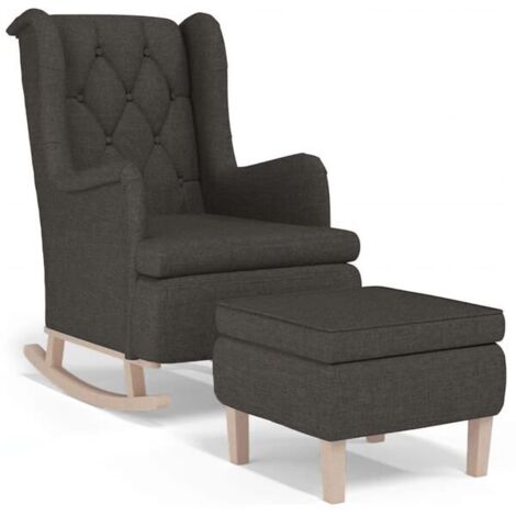 Fauteuil à bascule avec repose-pieds, tissu gris foncé.