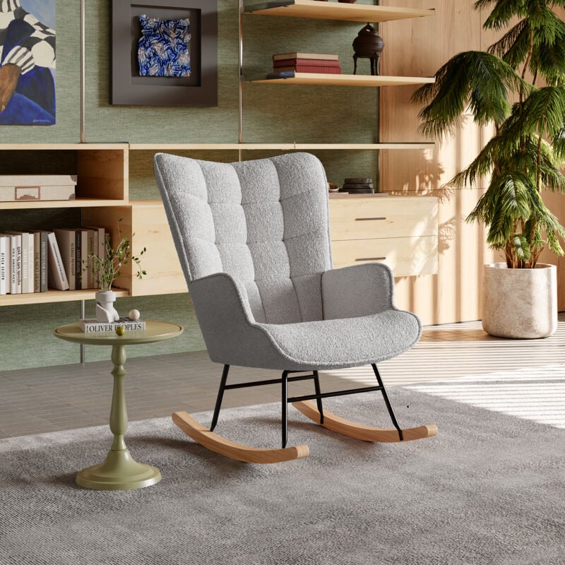 Blanketswarm - Fauteuil a Bascule, Chaise à Bascule Rembourrage Épais, Fauteuil Rocking Chair avec Accoudoirs, Dossier Haut, Pieds en Bois, pour