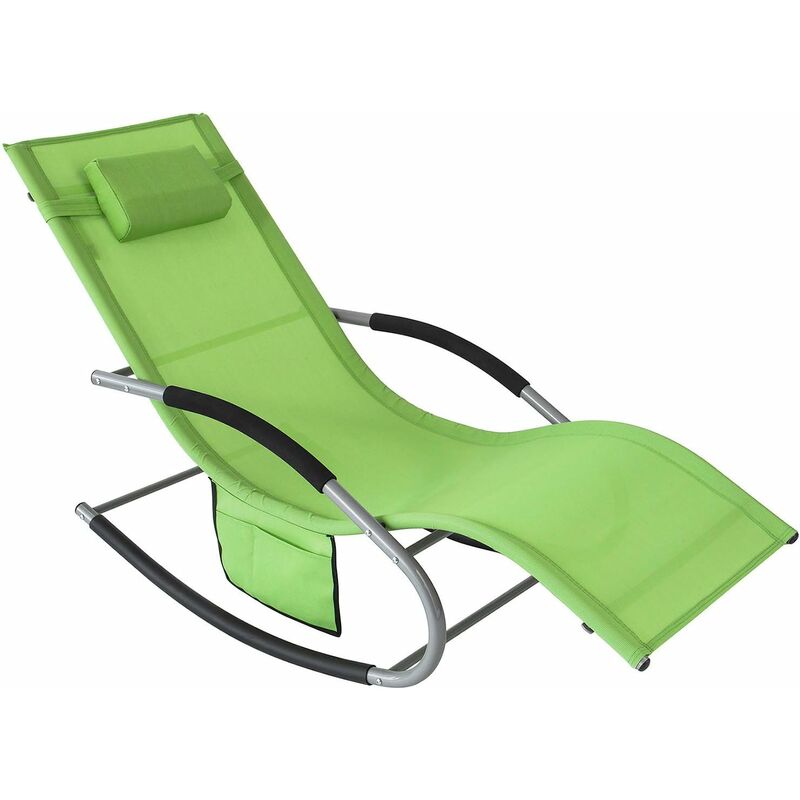 Bain de Soleil Chaise Longue Fauteuil à Bascule avec Appui-tête et Pochette latérale,SoBuy OGS28-GR