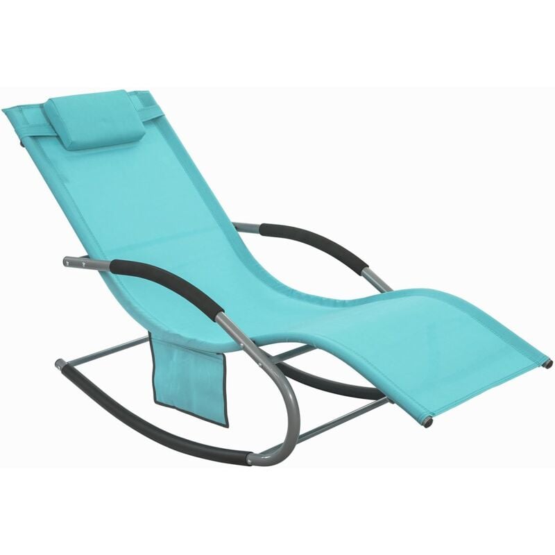 Fauteuil à bascule Chaise longue Transat de jardin avec repose-pieds et 1 pochette latérale, Bain de soleil Rocking Chair - Turquoise SoBuy® OGS28-HB