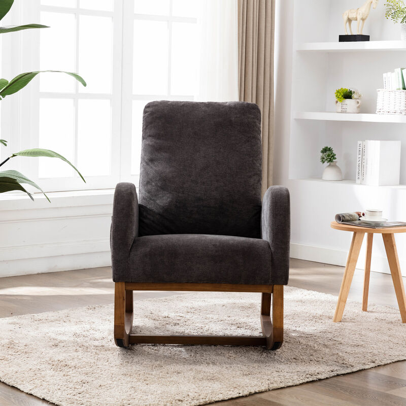 Fauteuil à Bascule Confortable Chaise Loisirs et Repos pour le Salon - Lin et structure en bois massif Noir - Noir