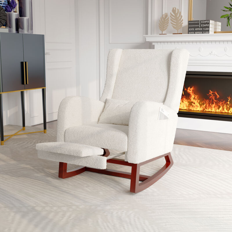 Tanant - Fauteuil à Bascule Confortable en sherpa, Rocking chair - Fauteuil confortable avec poches latérales, Style Scandinave, Dossier rembourré,