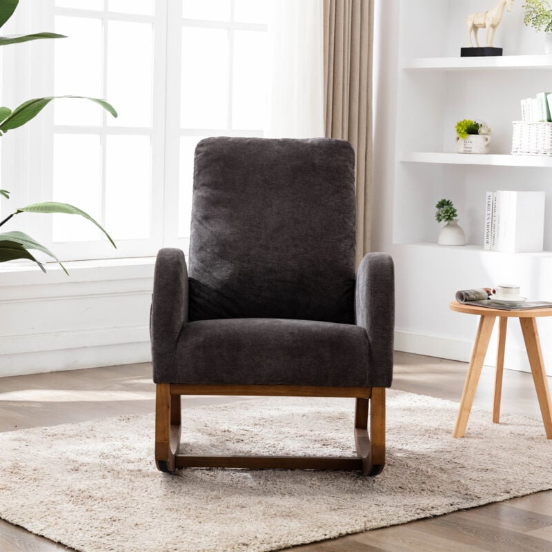 Fauteuil à Bascule Confortable Rocking chair en Polyester avec Accoudoirs et Dossier Capitonné Pieds en Bois Style Scandinave