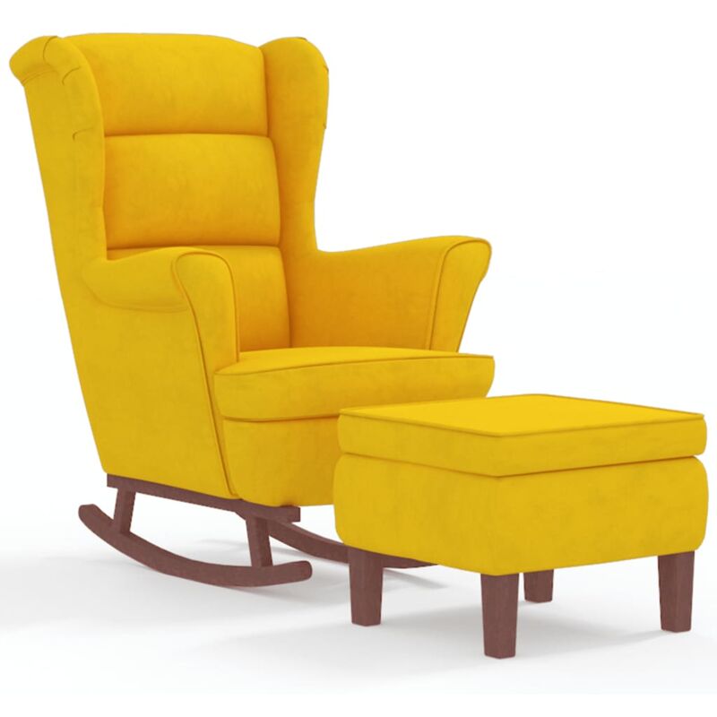 Fauteuil à bascule d'allaitement rembourré avec repose-pieds pieds en bois et siège en velours jaune DEC028760