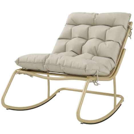 Fauteuil à bascule de jardin 125cm large 64cm acier textilène beige doré coussin moelleux
