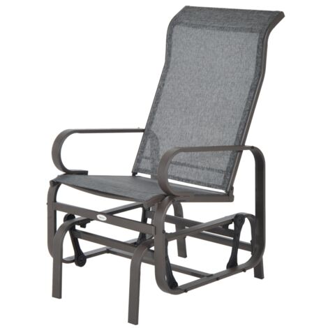 Fauteuil à bascule de jardin, chaise de jardin, fauteuil relaxant, balancelle de jardin, fauteuil à bascule en métal pour jardin, terrasse, balcon, Textline gris et marron, 60 x 78 x 105 cm