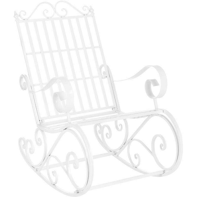 Fauteuil à bascule de jardin vintage métal 92 x 59 x 90 cm blanc - Blanc