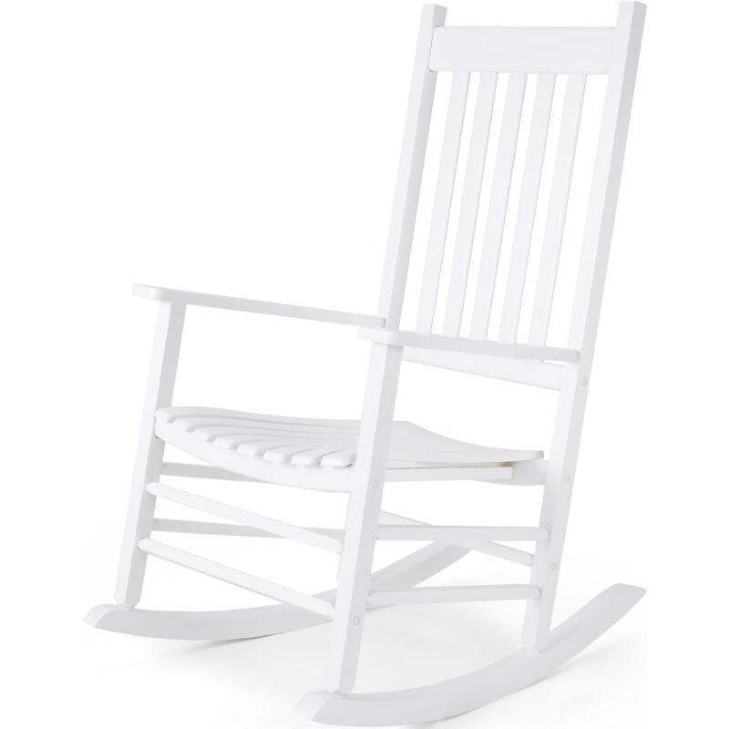 Produit shopeco.fr : Tlgreen - Fauteuil à bascule de Patio,Bois Chaise à Bascule,Chaise Longue à Bascule,Transat 6 x 63.5 x 115 cm(Blanc)