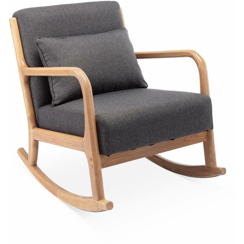 Sweeek - Fauteuil à bascule design en bois et tissu. 1 place. rocking chair scandinave. gris foncé