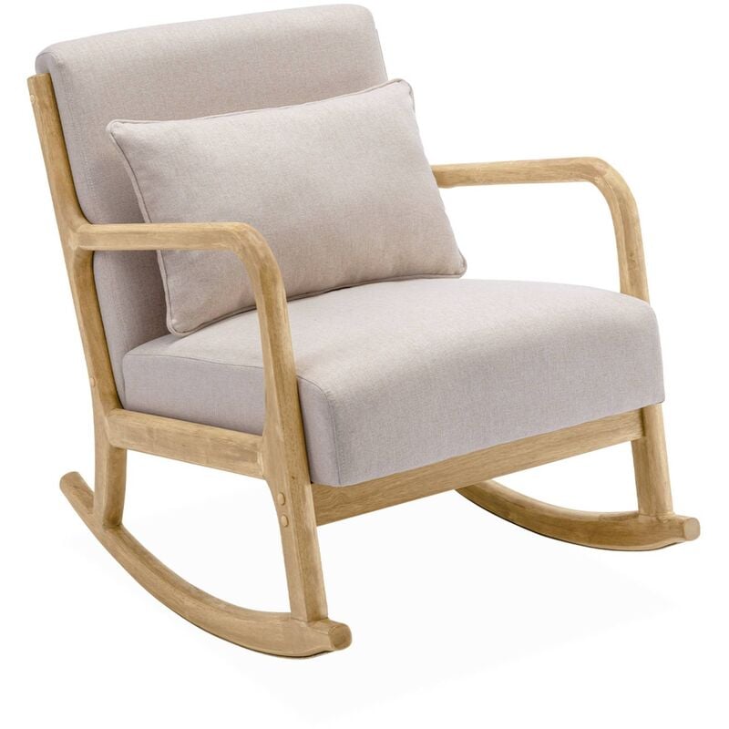 Sweeek - Fauteuil à bascule design en bois et tissu. 1 place. rocking chair scandinave. beige