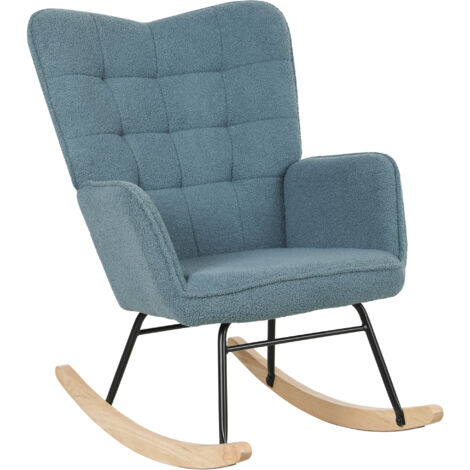 Fauteuil à bascule, design ergonomique, patins en bois massif, jusqu'à 120 kg, bleu clair