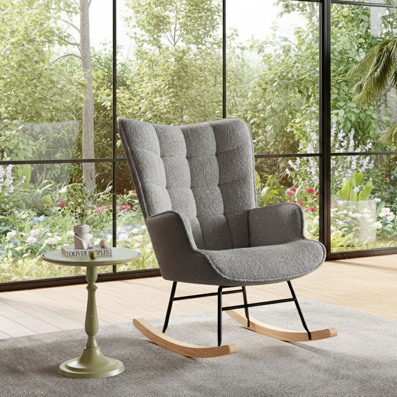 Fauteuil à Bascule d’Extérieur avec Coussin, Chaise Relax Ergonomique, Fauteuil Scandinave Relax, Fauteuils de Lecture Chambre, Salon, Gris, Polaire