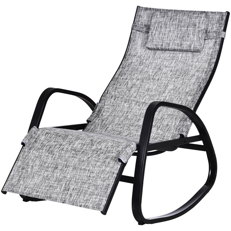 Fauteuil à bascule dossier inclinable réglable chaise longue pliable dim. 90L x 64l x 108H cm métal époxy noir textilène gris chiné - Gris