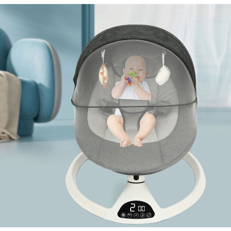 Fauteuil à bascule électrique pour bébé Fauteuil à bascule Bluetooth avec musique Fauteuil à bascule tactile pour bébé Gris