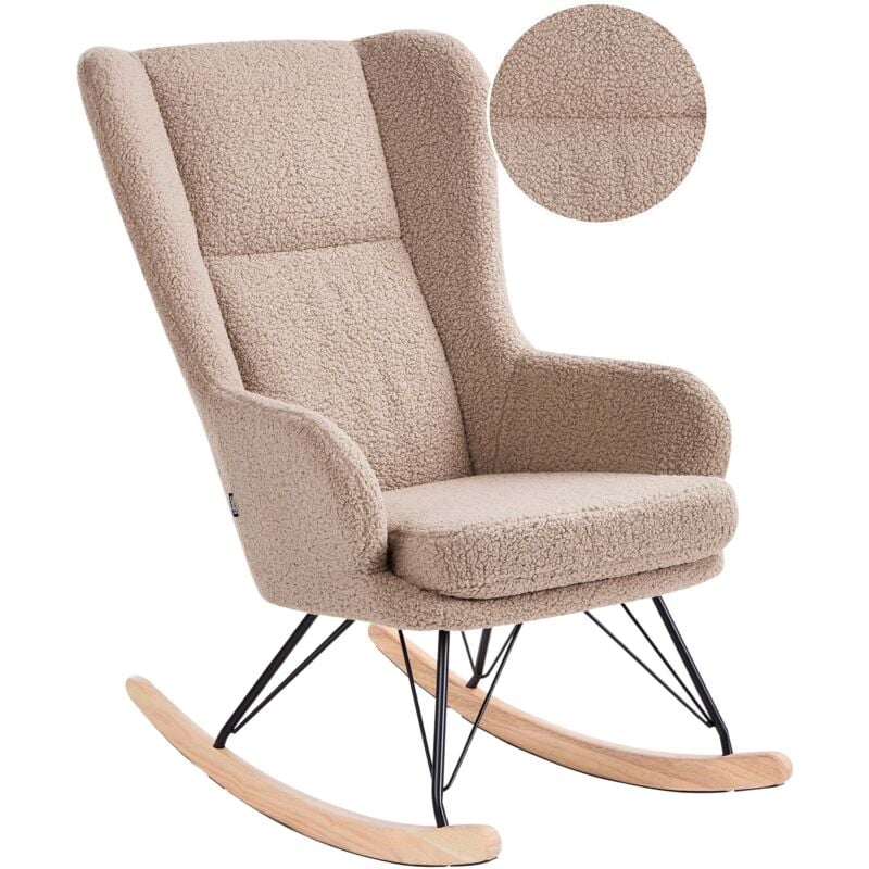 Beliani - Fauteuil à Bascule Élégant Rembourré Moelleux Pieds en Métal Dossier Large avec Accoudoirs Bouclé Beige Luoma