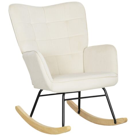 Fauteuil à Bascule Élégant - Velours Blanc Crème - Structure Robuste 120 kg - Accoudoirs Rembourrés - Pour Salon et Chambre