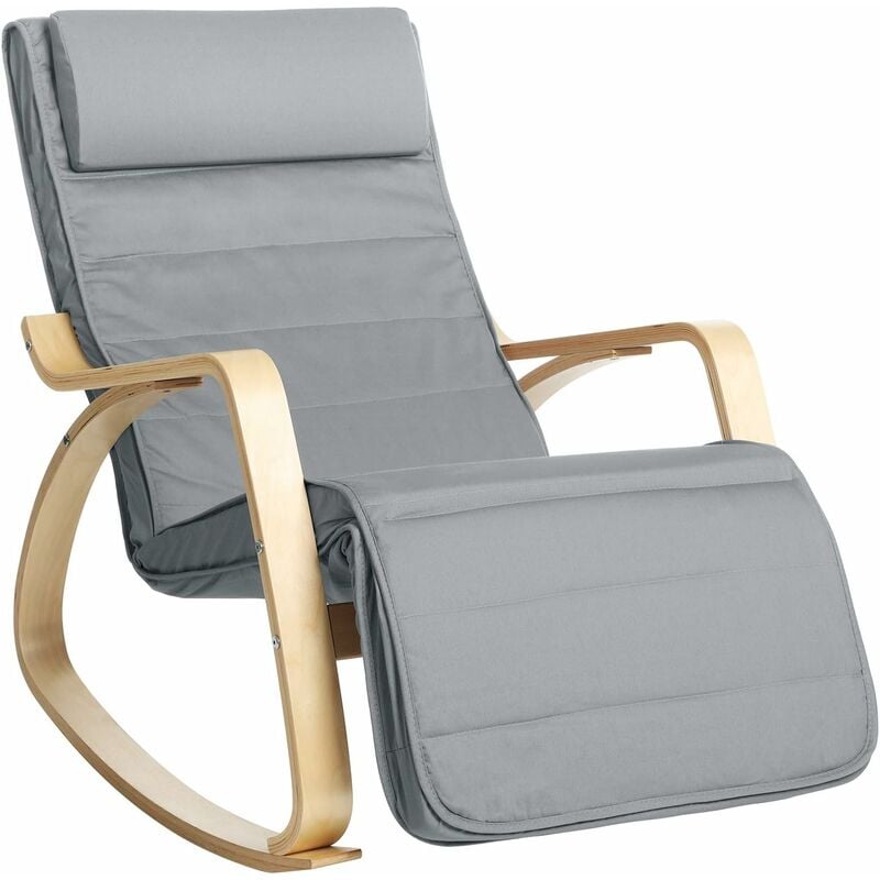 fauteuil à bascule en bois de bouleau, chaise berçante avec repose-pied réglable sur 5 hauteurs, housse en coton, capacité de charge 150 kg, pour
