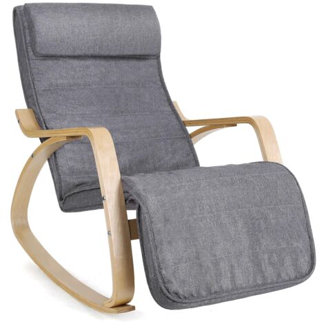 Fauteuil à Bascule, Rocking Chair, avec Repose-Pied, Réglable en 5 Niveaux, Charge Max 150 kg, Gris LYY11G