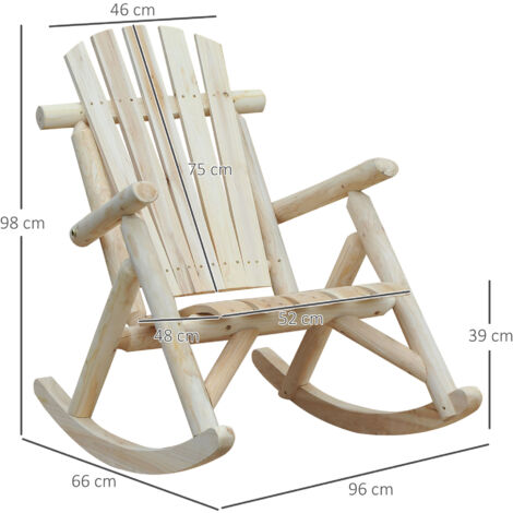 Fauteuil à bascule en bois Outsunny, avec dossier haut, résistant aux intempéries, supportant jusqu'à 113 kg, idéal pour se détendre au salon, au jardin, sur la pelouse ou le balcon. Finition naturell