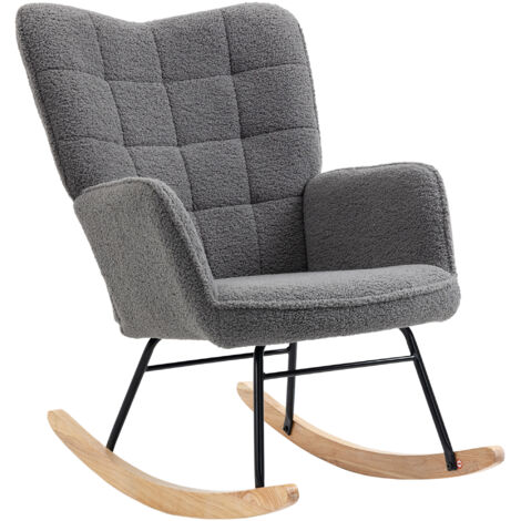 Fauteuil à bascule en laine bouclée, structure acier 71x98x101 cm gris foncé