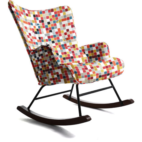 Fauteuil à bascule en tissu canvas Mosaïque- structure métallique Robuste-Élégance et Confort