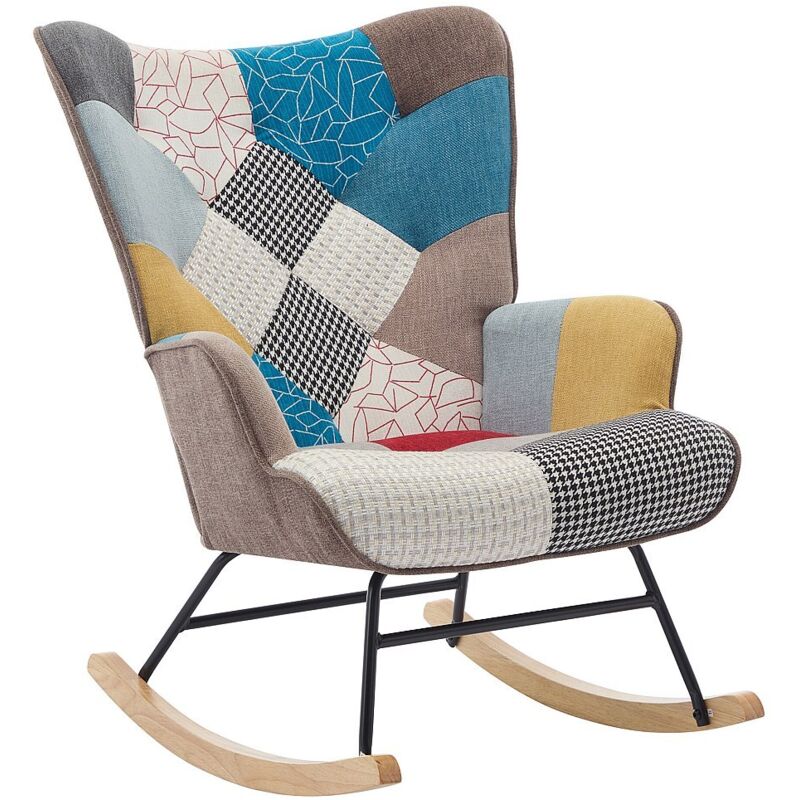 Vente-unique - Fauteuil à bascule en tissu chiné patchwork multicolore elmina ii