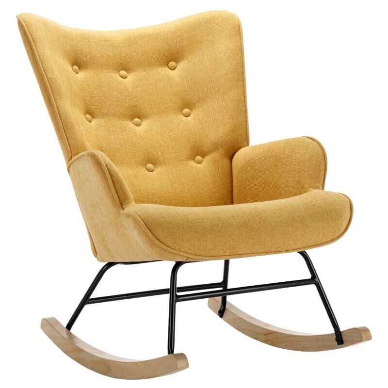Vente-unique - Fauteuil à bascule en tissu chiné jaune moutarde elmina ii