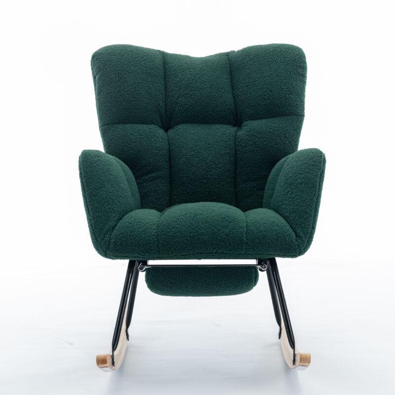 Liberté - Fauteuil à Bascule en tissu teddy, Rocking Chair Avec Repose-Pieds, Vert
