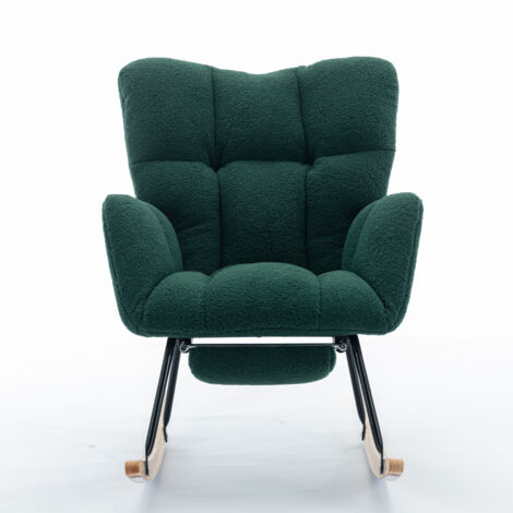 Fauteuil à Bascule en tissu teddy, Rocking Chair Avec Repose-Pieds, Vert