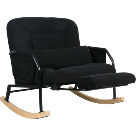 Fauteuil à bascule en velours côtelé noir avec repose-pieds intégré – la combinaison parfaite de confort et de détente.