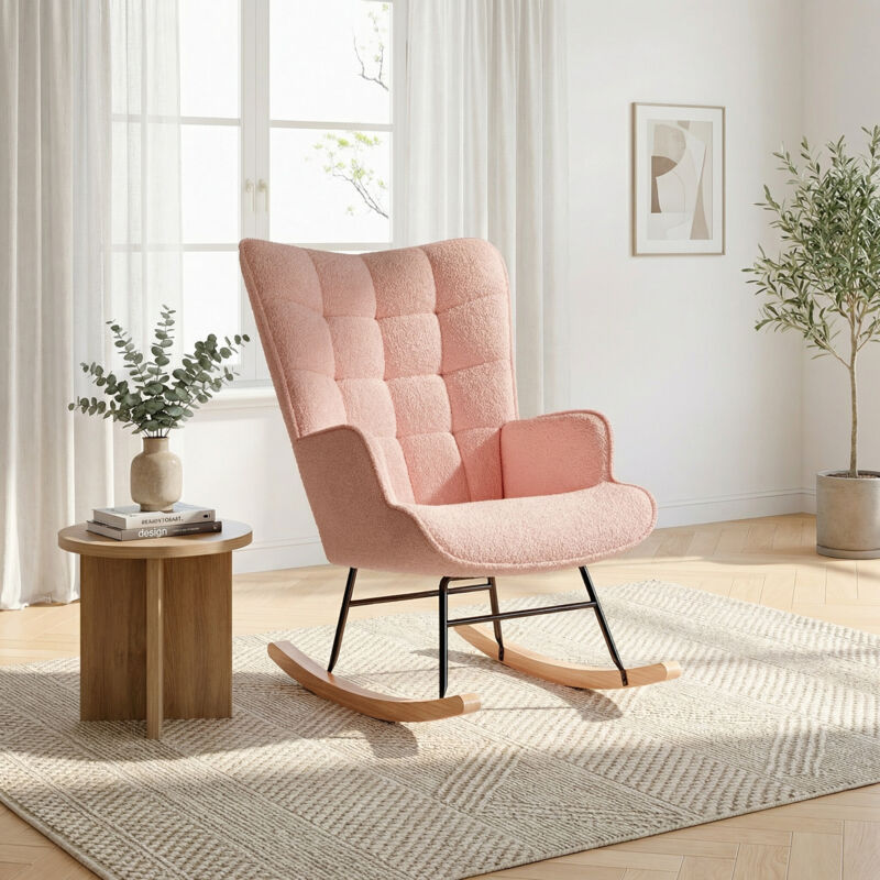 Rocking chair, fauteuil à bascule, chaise allaitement, confortable, relaxant, dossier haut, pieds en bois massif, mousse haute densité, flanelle Rocking chair, fauteuil à bascule, chaise allaitement, confortable, relaxant, dossier haut, pieds en bois massif, mousse haute densité, flanelle