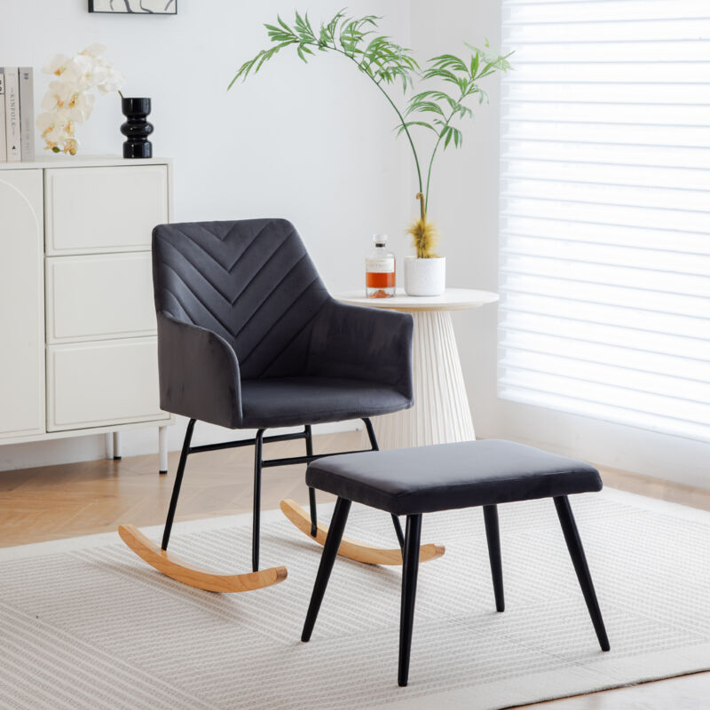 Redom - légante chaise à bascule grise de 84 cm de haut et 43 cm de largeur d'assise - Comprend un repose-pieds gris (51,54039 cm), un cadre en bois