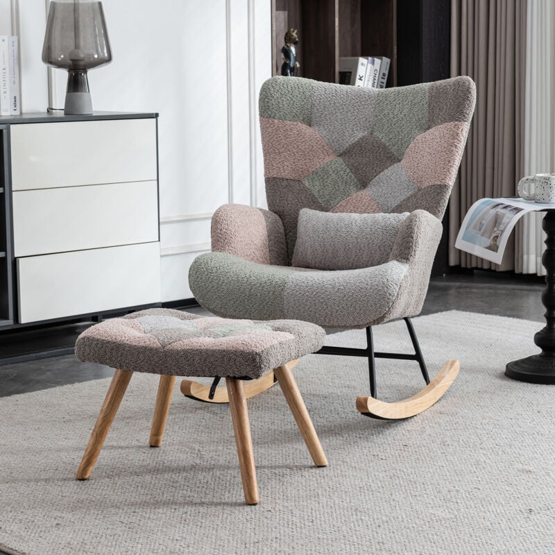 Fauteuil à bascule coloré confortable, hauteur 93 cm, largeur d'assise 43 cm - comprenant 1 repose-pieds (493837 cm) et 1 coussin lombaire, structure