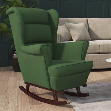 Fauteuil à bascule et pieds en bois d'hévéa-Fauteuil de Relaxation Vert foncé Velours 844415