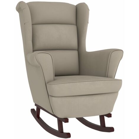 Fauteuil à bascule et pieds en bois d'hévéa Gris clair Velours