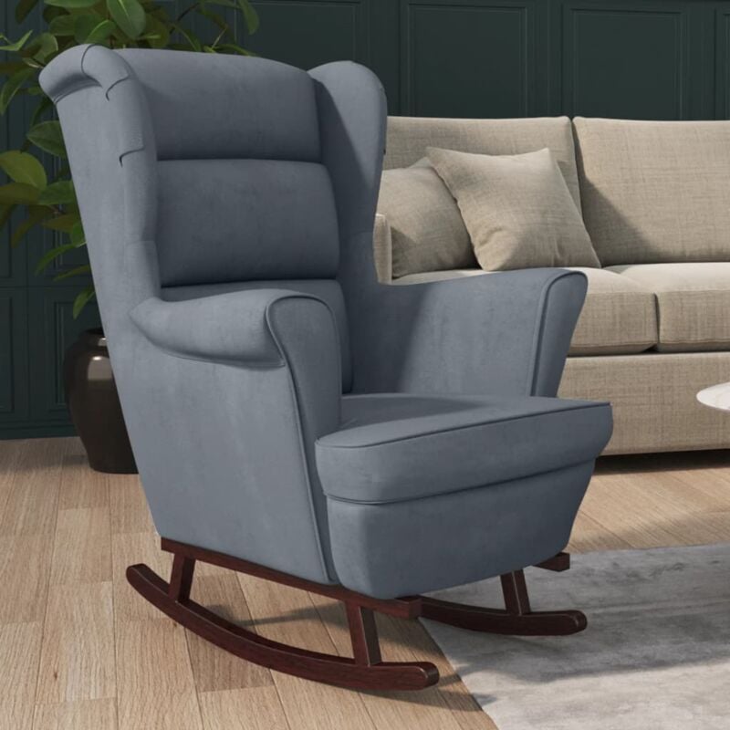 FIMEI Fauteuil à bascule et pieds en bois d'hévéa Gris foncé Velours