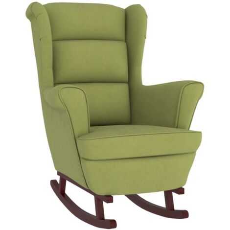Fauteuil à bascule et pieds en bois d'hévéa Vert clair Velours