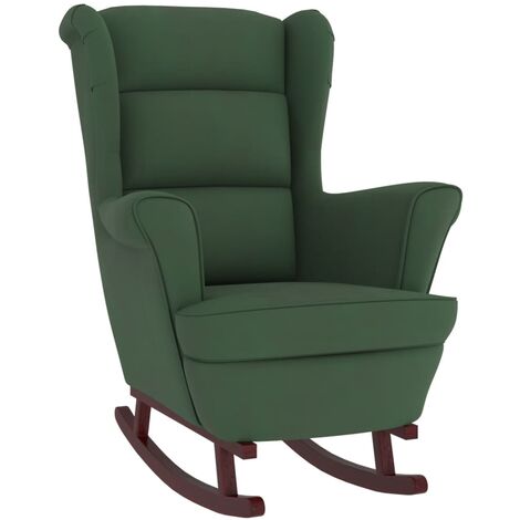 Fauteuil à bascule et pieds en bois d'hévéa Vert foncé Velours