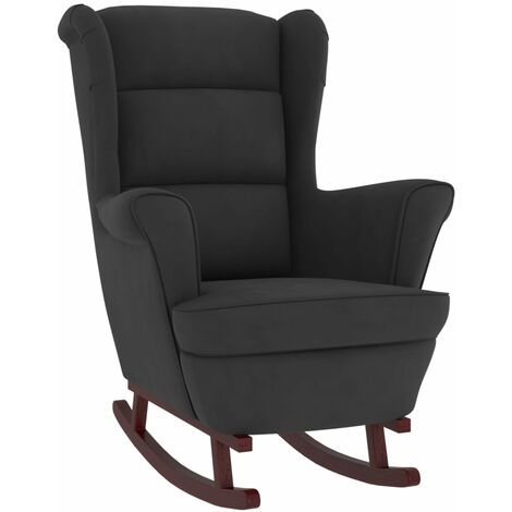 Fauteuil à bascule et pieds en bois massif d'hévéa Noir Velours