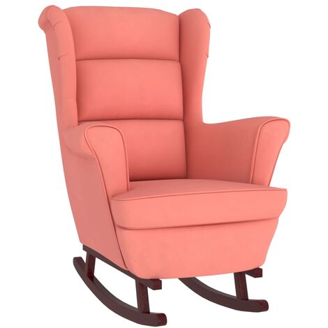 Fauteuil à bascule et pieds en bois massif d'hévéa Rose Velours