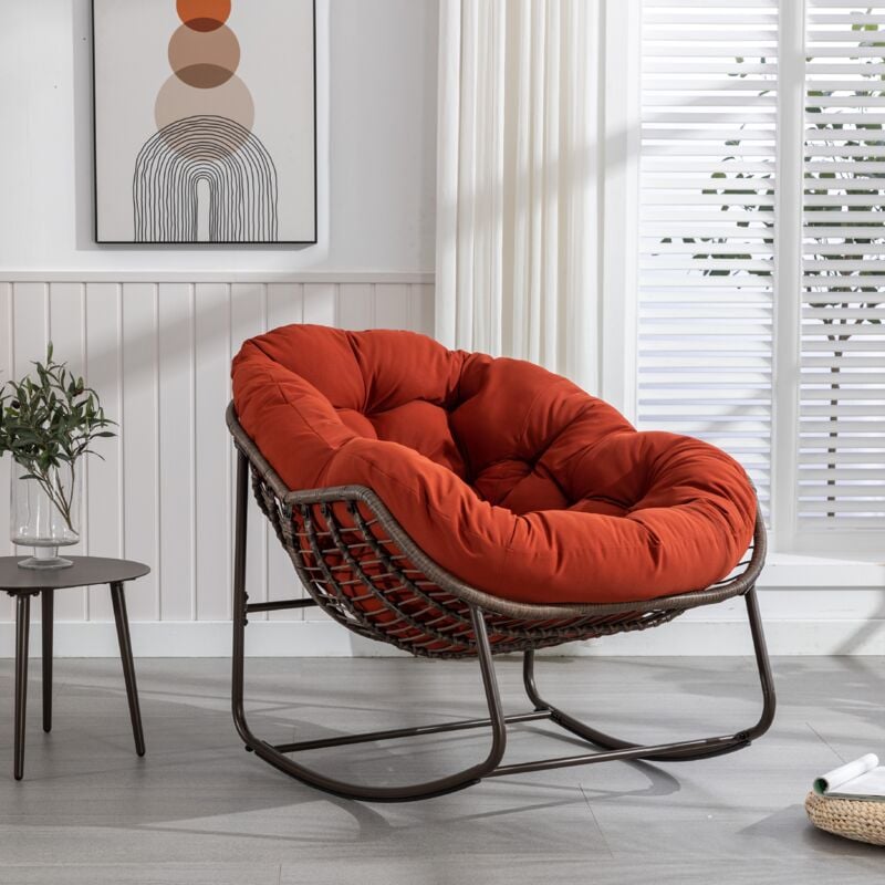 Fauteuil à bascule, Chaise en Rotin Extra Large en Forme d'œuf avec Coussin Doux et épais, Style de Salon Moderne, adaptée au Balcon, Porche, Jardin,