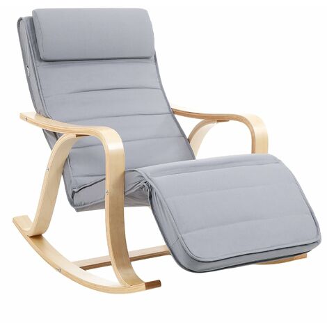Fauteuil à Bascule, Fauteuil berçant en Bois, avec Repose-Pied réglable 5 Niveaux, Housse Amovible Lavable, Charge Max 150 kg