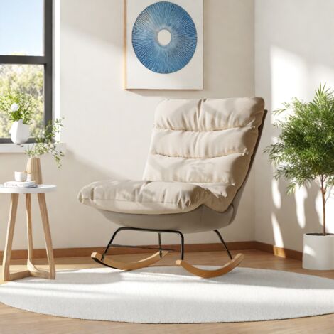 Fauteuil à bascule, fauteuil de lecture confortable, fauteuil de salon, fauteuil à bascule rembourré en tissu, dossier haut, beige (livraison depuis la France)