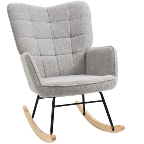 Fauteuil à bascule, fauteuil pivotant, fauteuil d'appoint, fauteuil de salon, fauteuil inclinable, capacité de charge jusqu'à 120 kg, polaire berbère, gris clair, 71 x 98 x 101 cm