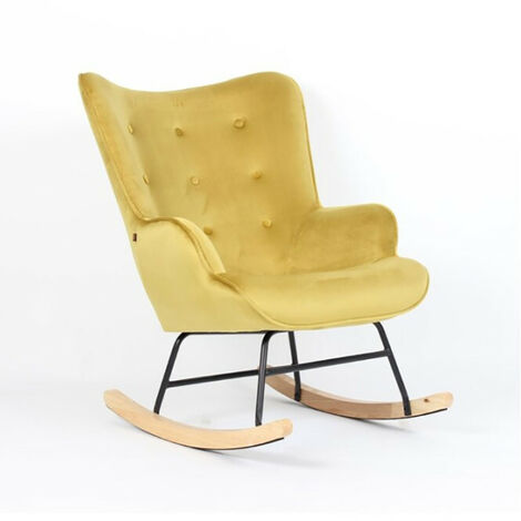 Fauteuil à bascule H92 velours jaune curry