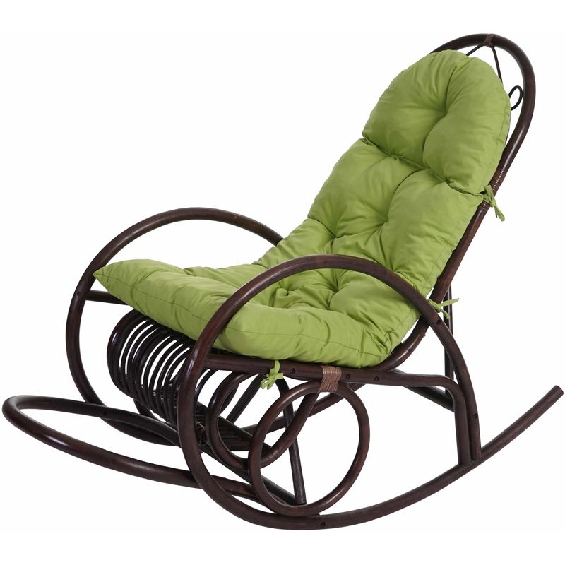 fauteuil a bascule 648, fauteuil pivotant, en rotin, marron ~ rembourrage vert - hhg