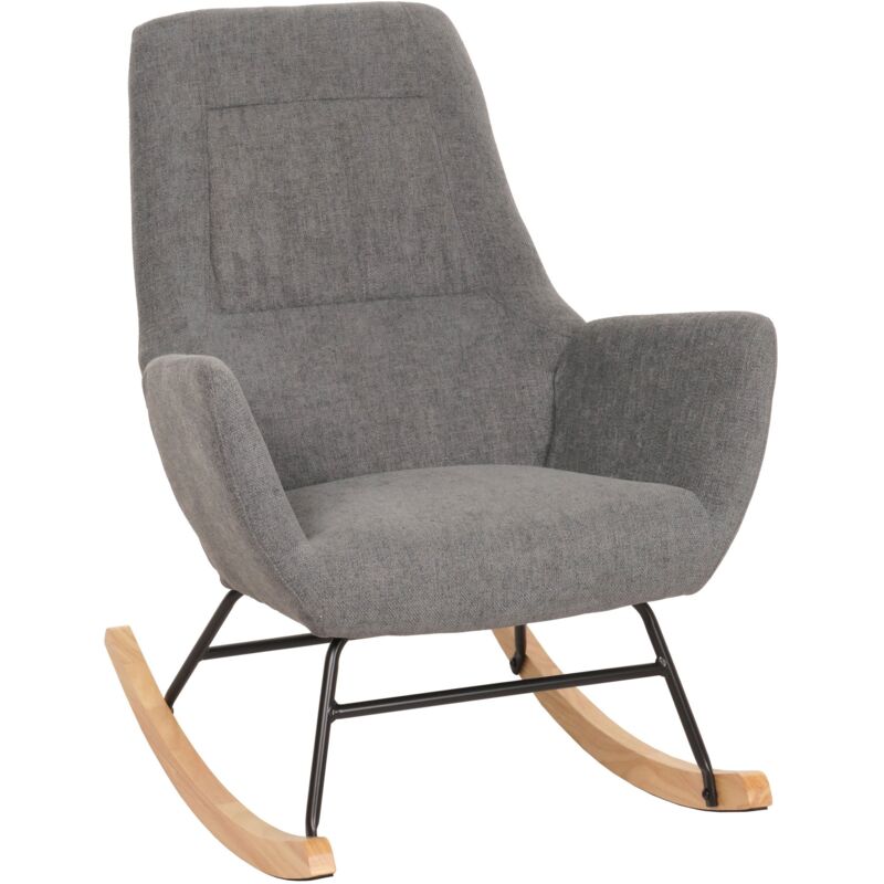 Fauteuil à bascule HHG-704, Fauteuil relax à bascule Fauteuil TV, bois massif métal tissu/textile 320g/m², gris foncé