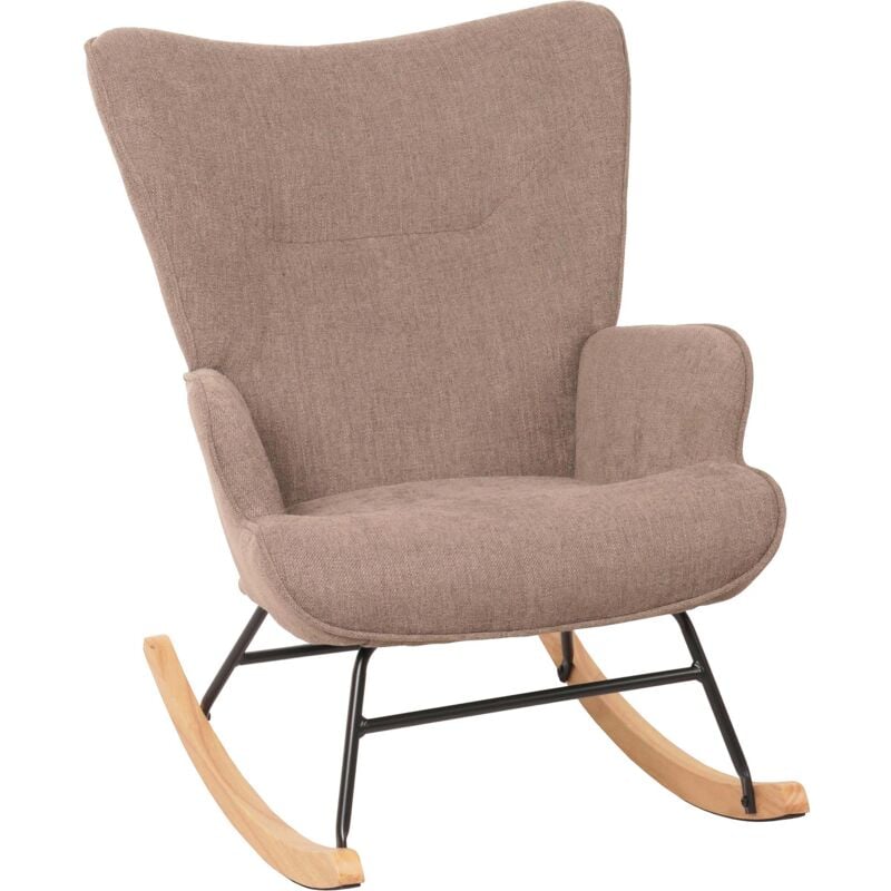 Fauteuil à bascule HHG 728, Fauteuil relax à bascule Fauteuil tv, bois massif métal tissu/textile 320g/m², marron